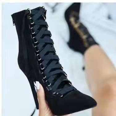High Top Shoes PU Upper Mid Heel Goblet Heel Pointed Toe Winter 2021 - Image 2