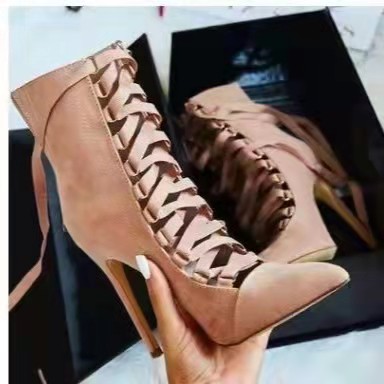 High Top Shoes PU Upper Mid Heel Goblet Heel Pointed Toe Winter 2021 - Image 3