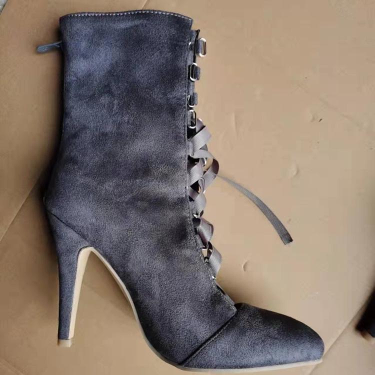 High Top Shoes PU Upper Mid Heel Goblet Heel Pointed Toe Winter 2021