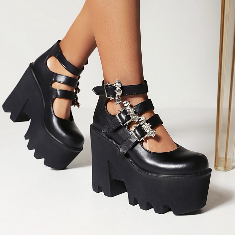 Punk Platform Sandals Boots with Square Toe and Ankle Strap