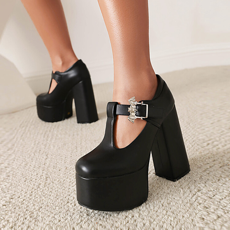 Women's High Heel Platform Sandals with Buckle and Metal Decor