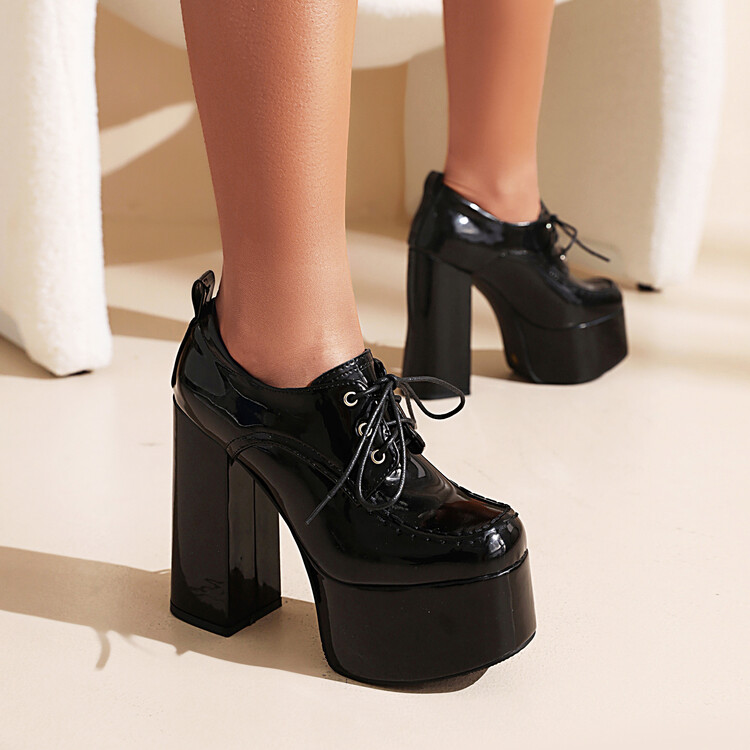 Women's Platform Chunky Heel Lace-Up Sandals Boots