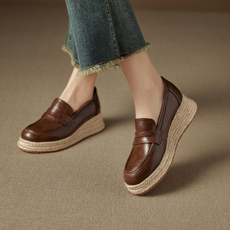 High Top Shoes Sheepskin Leather Slip-On Platform Heel